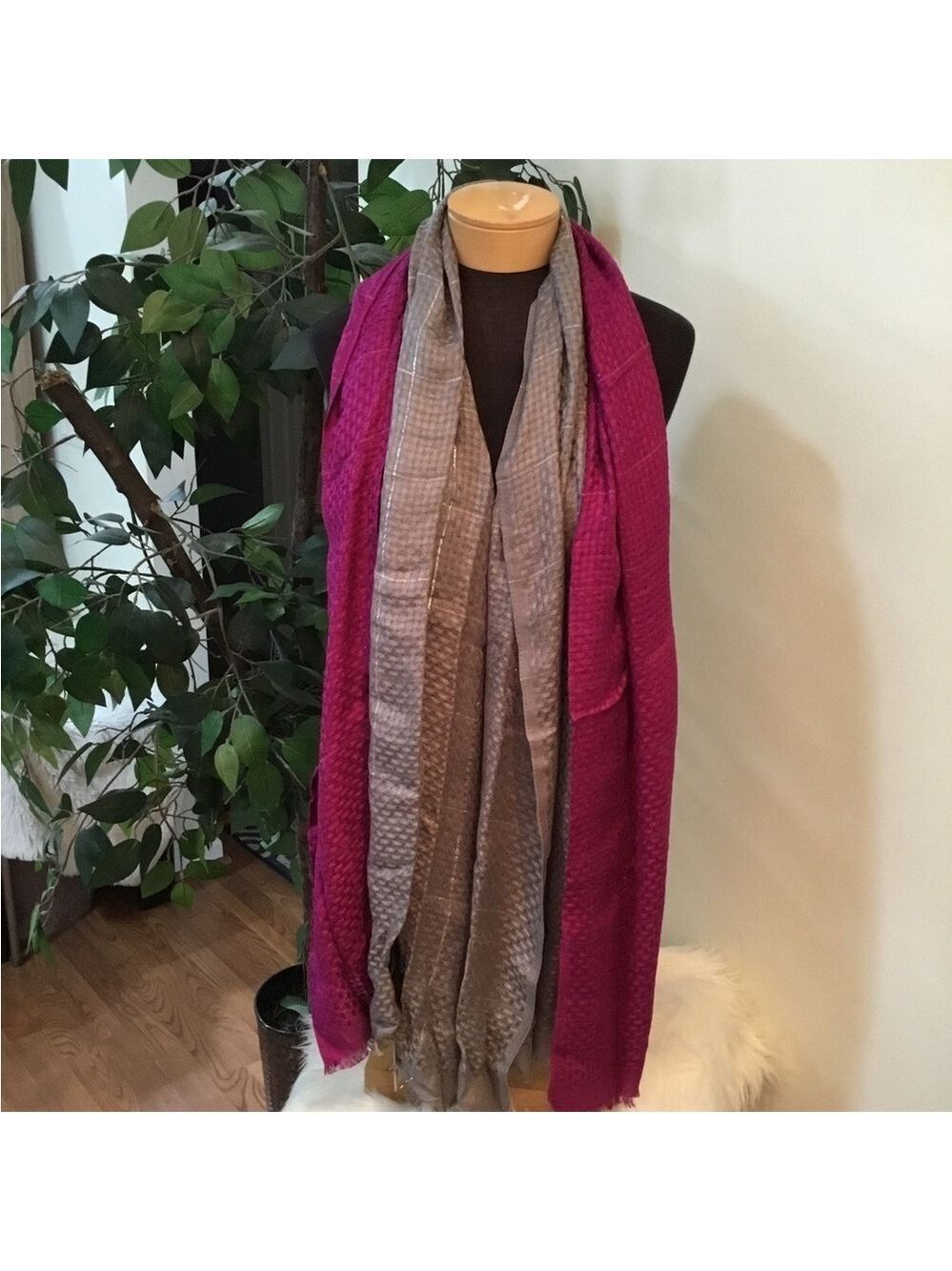 Apt 9 Basket Weave Lurex Pashmina oblong scarfs set of two purple & gray